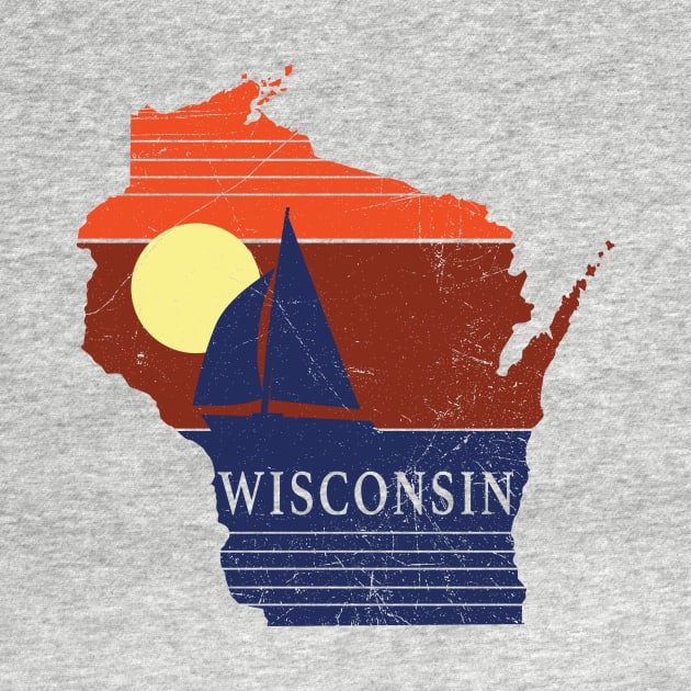 Wisconsin State WI Sunset Sailboat Tee by DoctorWatsonDesigns